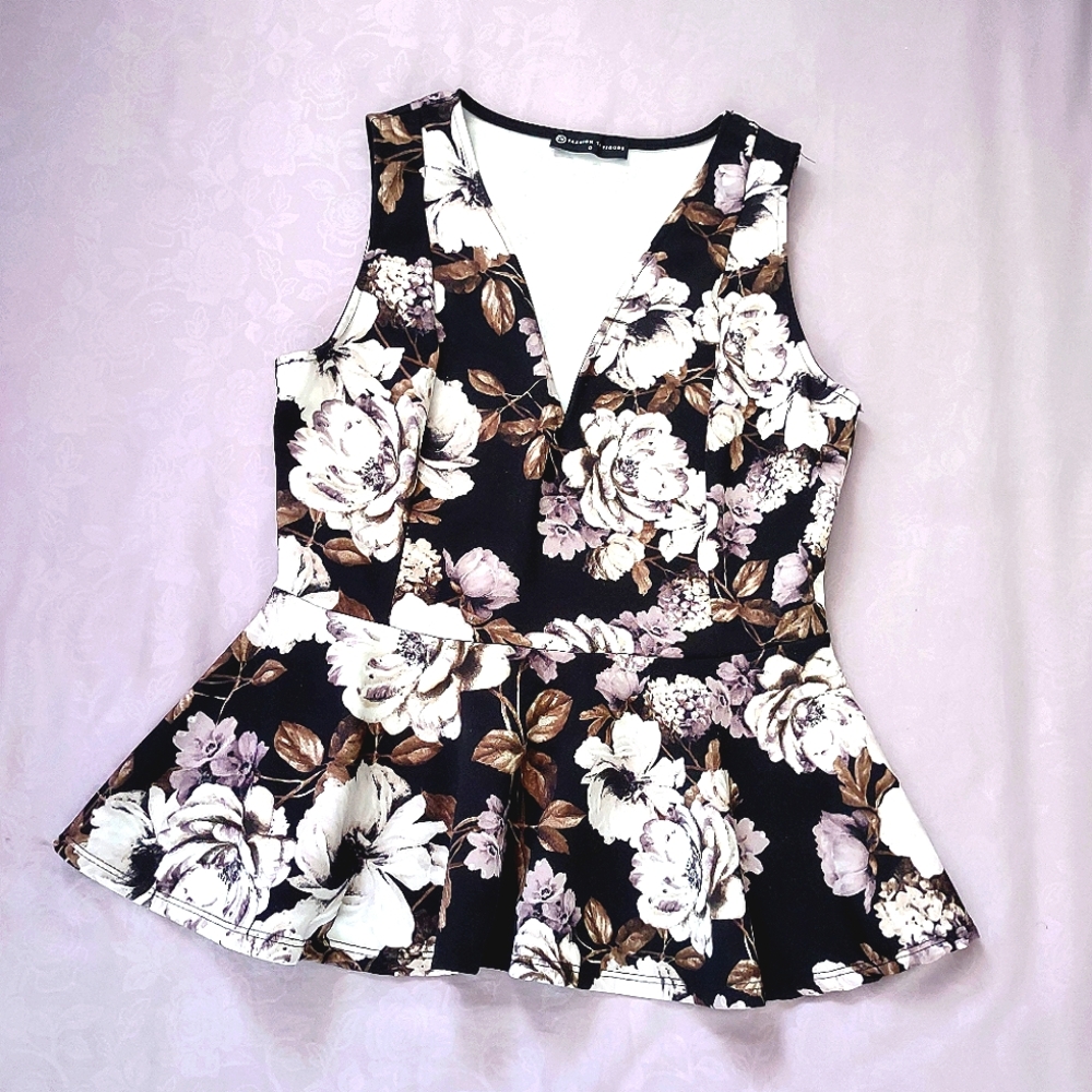 Fashion To Figure black floral sleeveless pelham top plus size 0